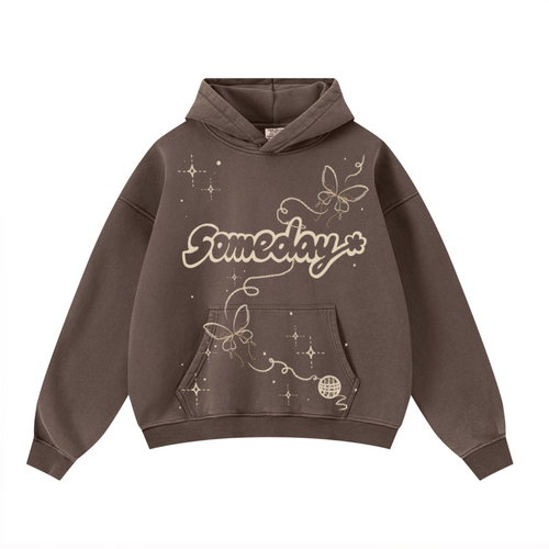 400GSM Unisex Washed Heavyweight Boxy-Fit Hoodie Vintage Dark Brown